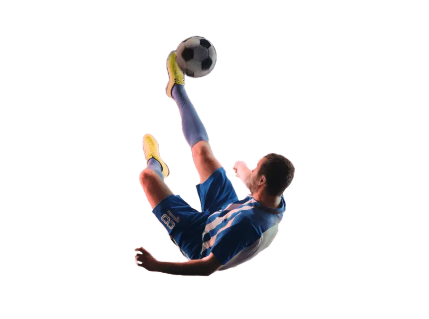 A football player kicking a ball at high-speed